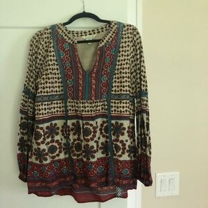 Sundance Beautiful Graphic Long Sleeve Blouse with Ties